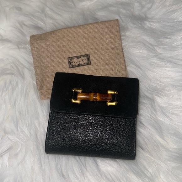 Gucci Leather & Suede Bamboo Wallet vintage black - Picture 1 of 12